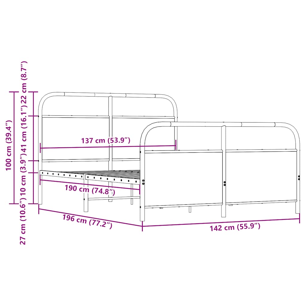 vidaXL Metallbett ohne Matratze Räuchereiche 137x190 cm
