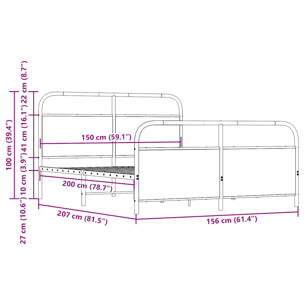 vidaXL Lit en métal sans matelas chêne sonoma 150x200 cm