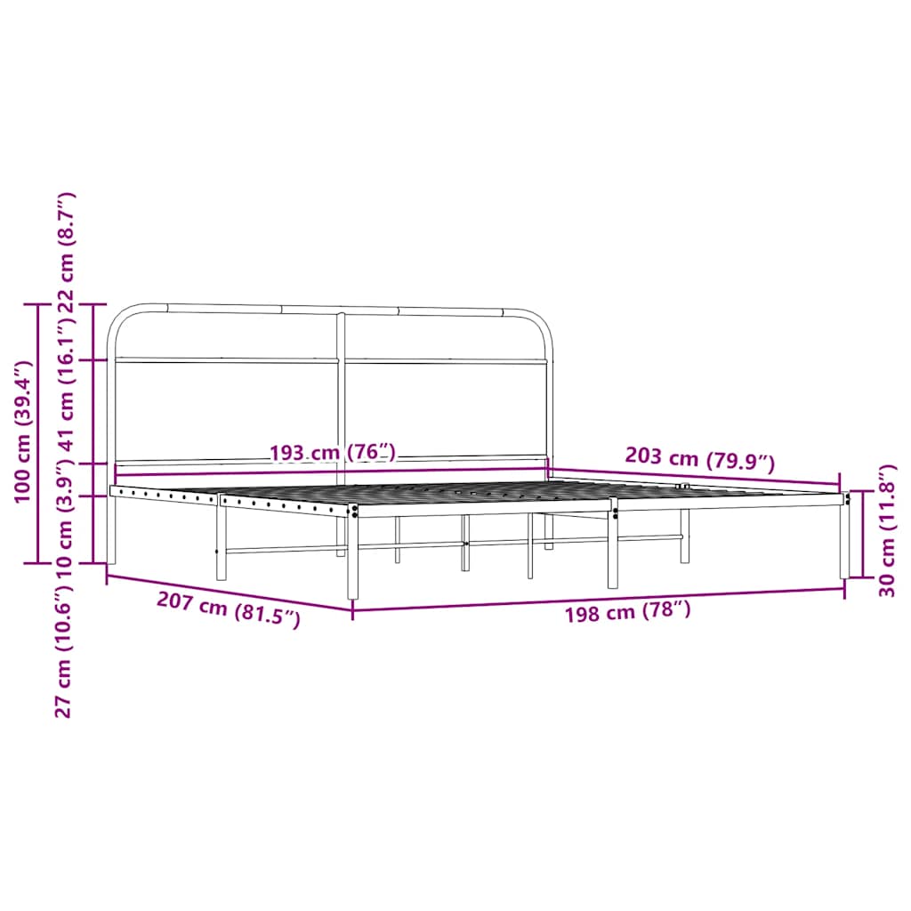 Metallbett ohne Matratze Braun Eichen-Optik 193x203 cm