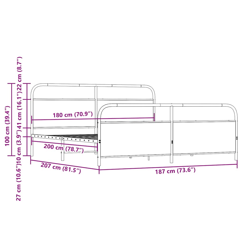 vidaXL Lit en métal sans matelas Marron aspect chêne 180x200 cm