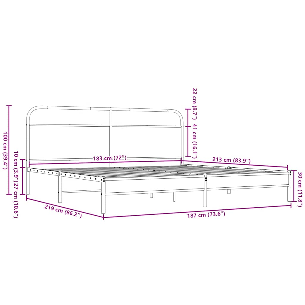 vidaXL Lit en métal sans matelas Marron aspect chêne 183x213 cm