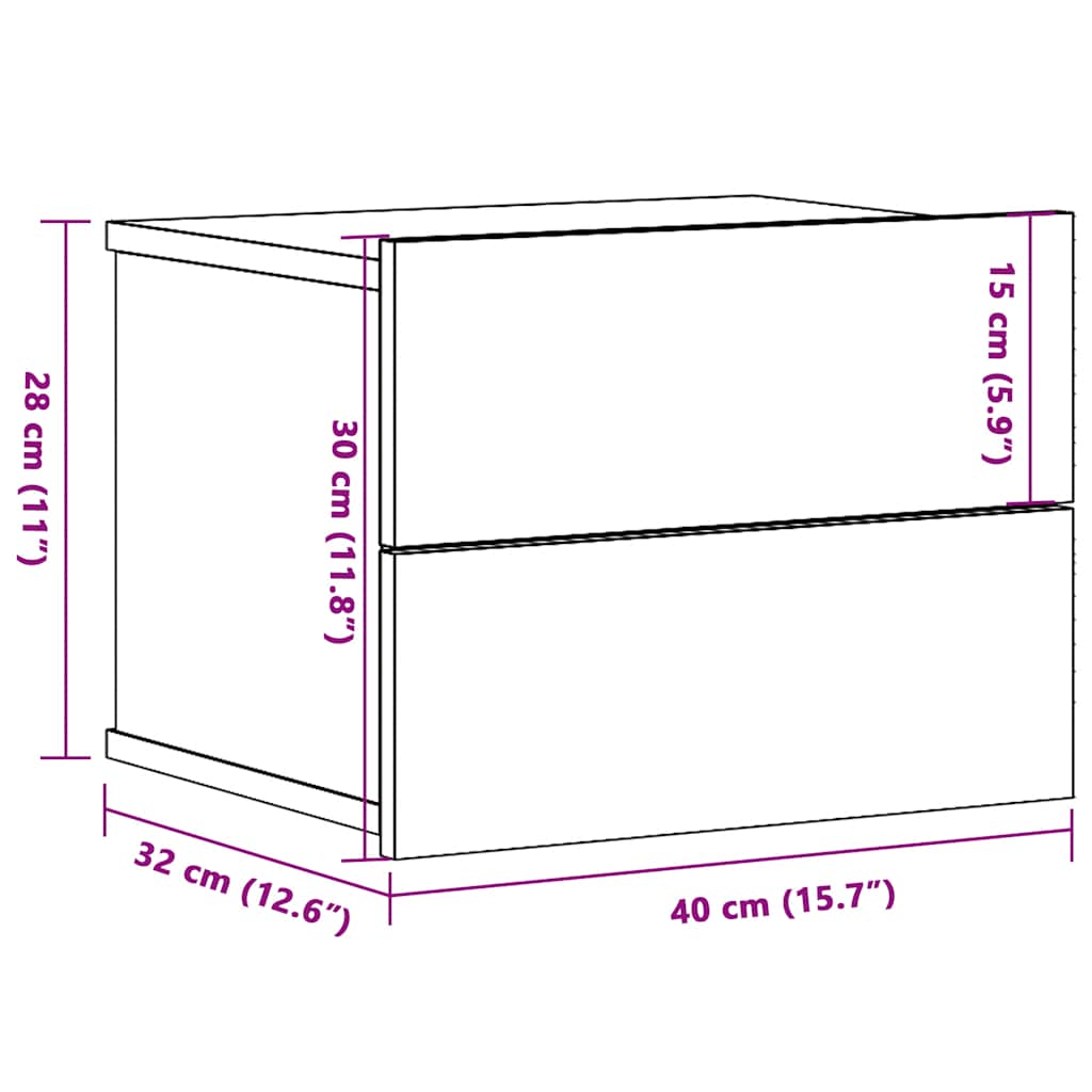 vidaXL Wand-Nachttisch Altholz-Optik 40x32x30 cm