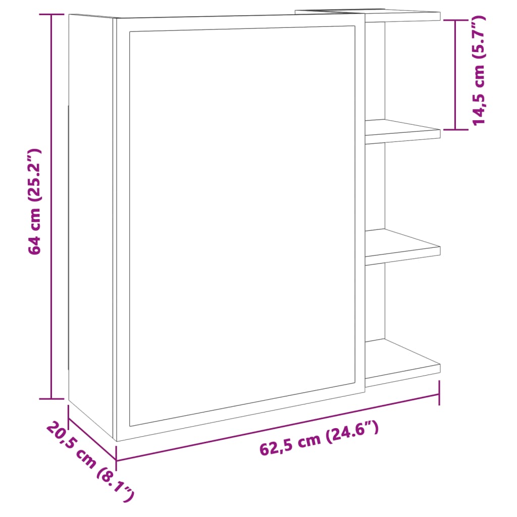 vidaXL Spiegelschrank Artisan-Eiche 62,5x20,5x64 cm Holzwerkstoff
