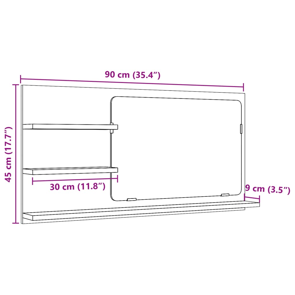 vidaXL Miroir de salle de bain avec étagères Effet bois de récupération 90x11x45 cm Bois d'ingénierie