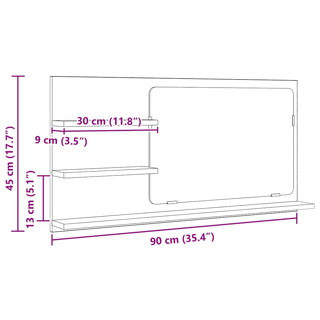 vidaXL Badspiegel mit Ablagen Artisan-Eiche 90x11x45 cm Holzwerkstoff