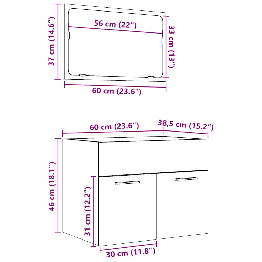 vidaXL 2-tlg. Badmöbel-Set Sonoma-Eiche Holzwerkstoff