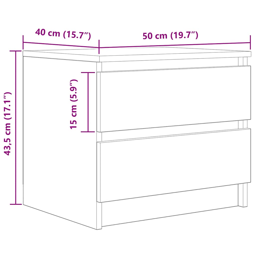 vidaXL Nachttische 2 Stk. Artisan-Eiche 50x40x43,5 cm Holzwerkstoff