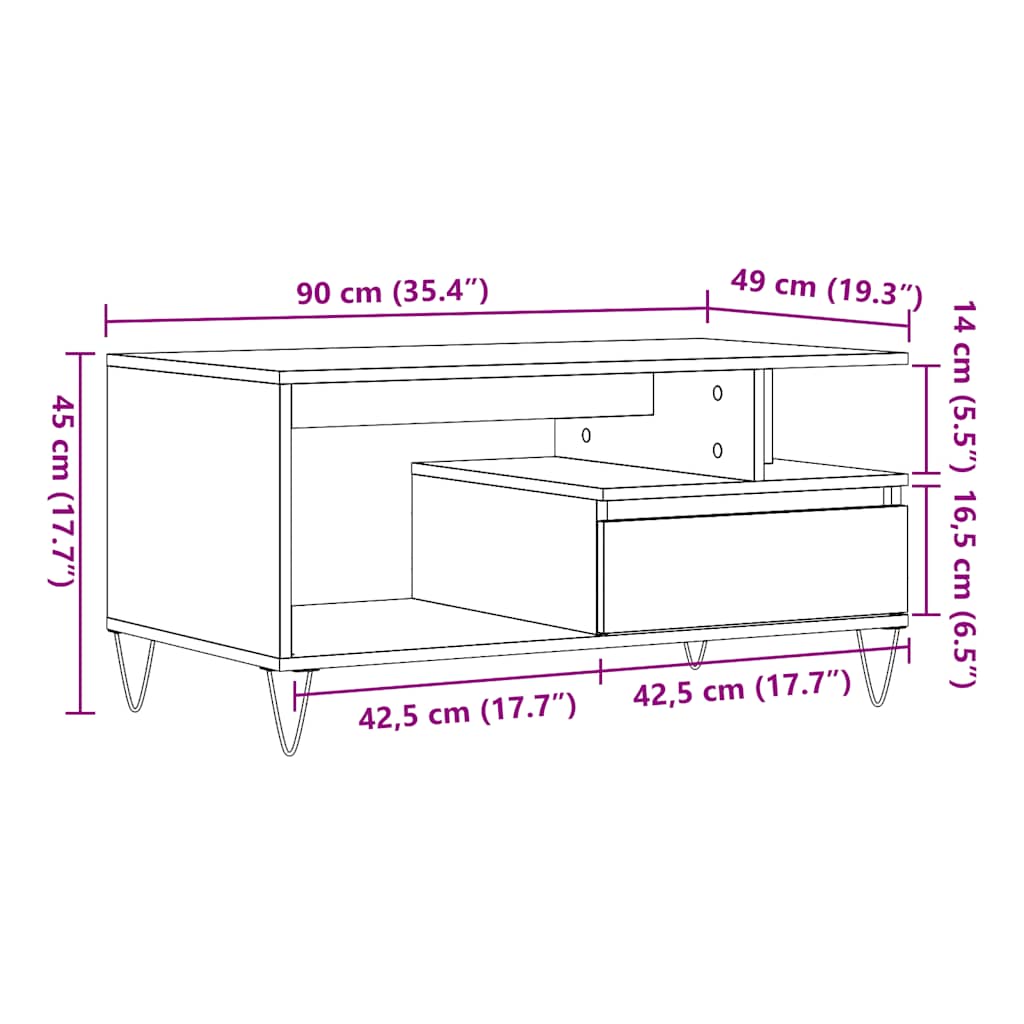 vidaXL Table basse aspect bois de récupération 90x49x45 cm Bois d'ingénierie