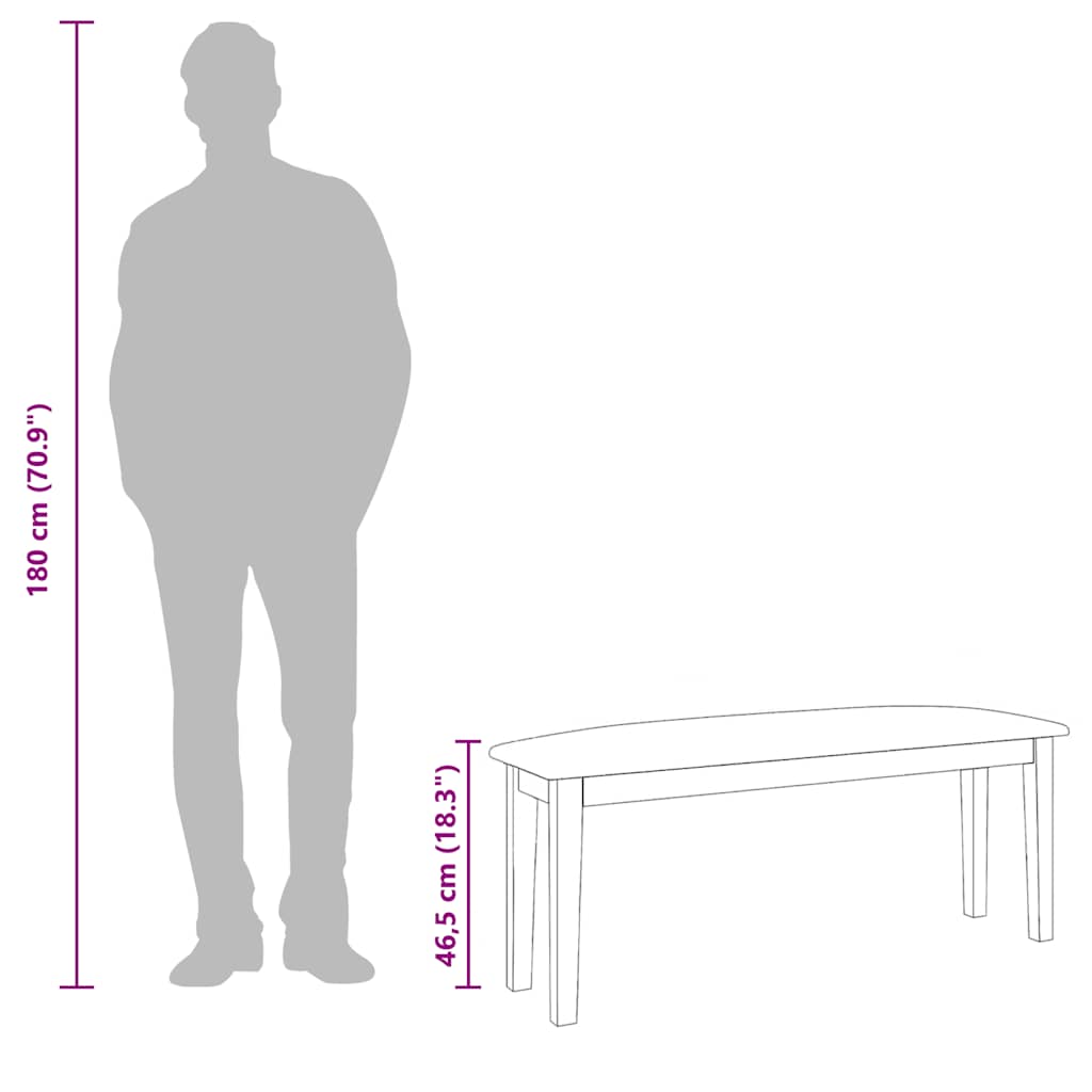 Bank 110 cm Weiß Massivholz Gummibaum