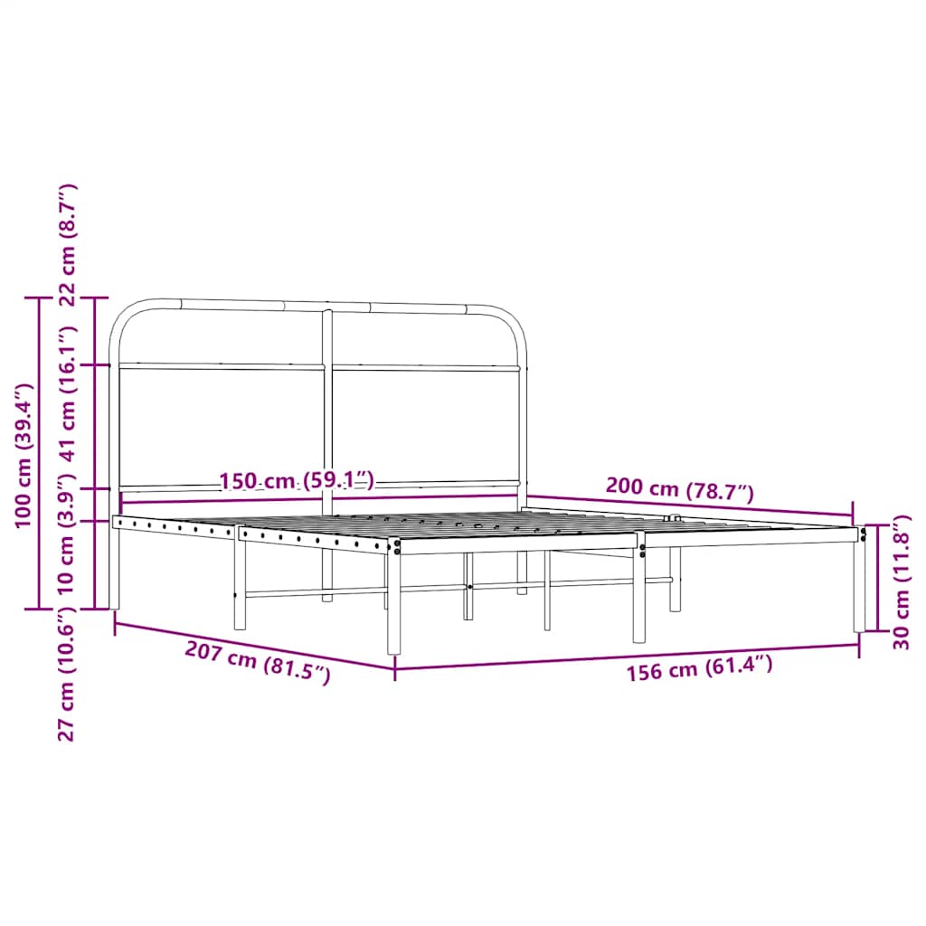 vidaXL Bettgestell ohne Matratze 150x200 cm Räuchereiche Holzwerkstoff