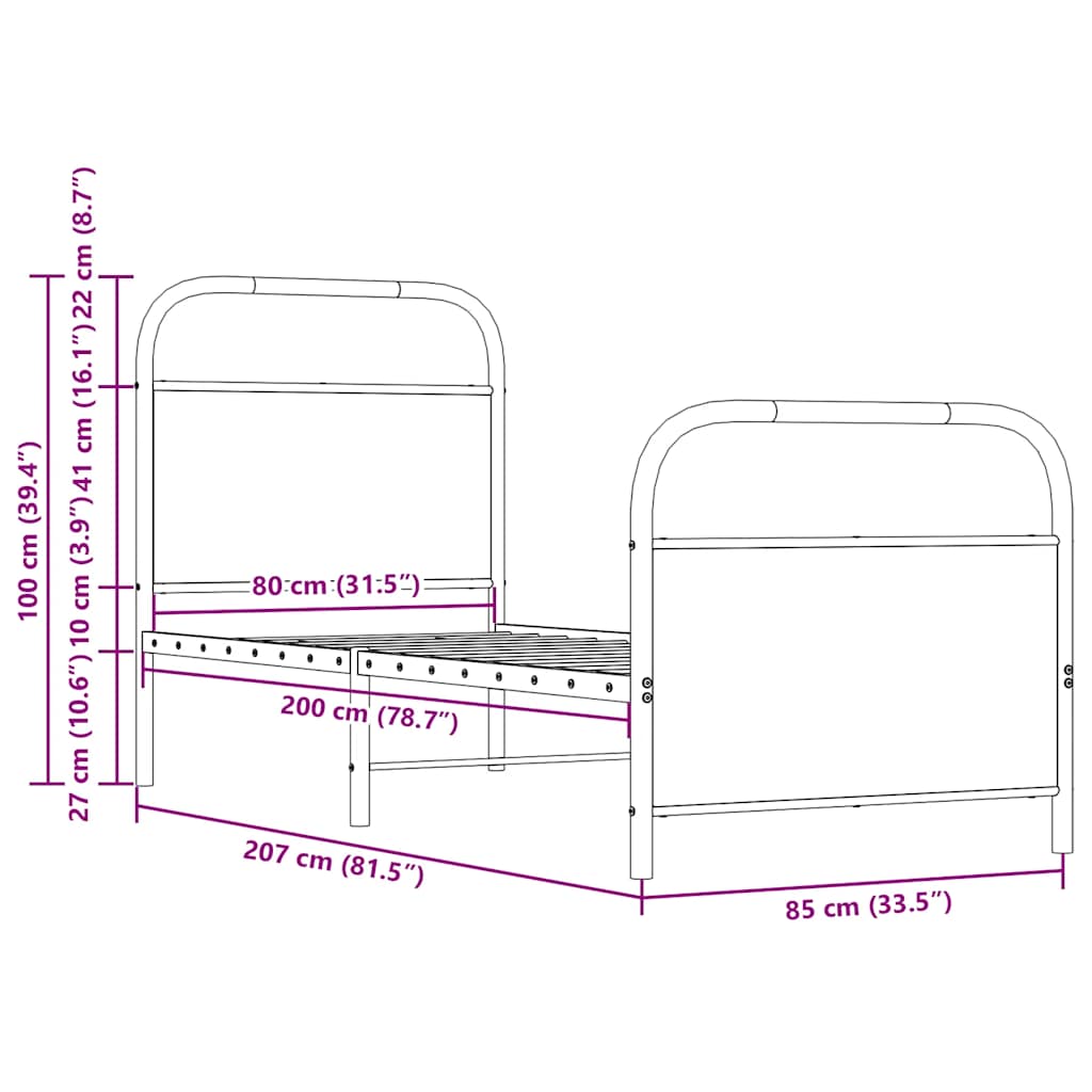 vidaXL Bettgestell ohne Matratze 80x200 cm Räuchereiche Holzwerkstoff