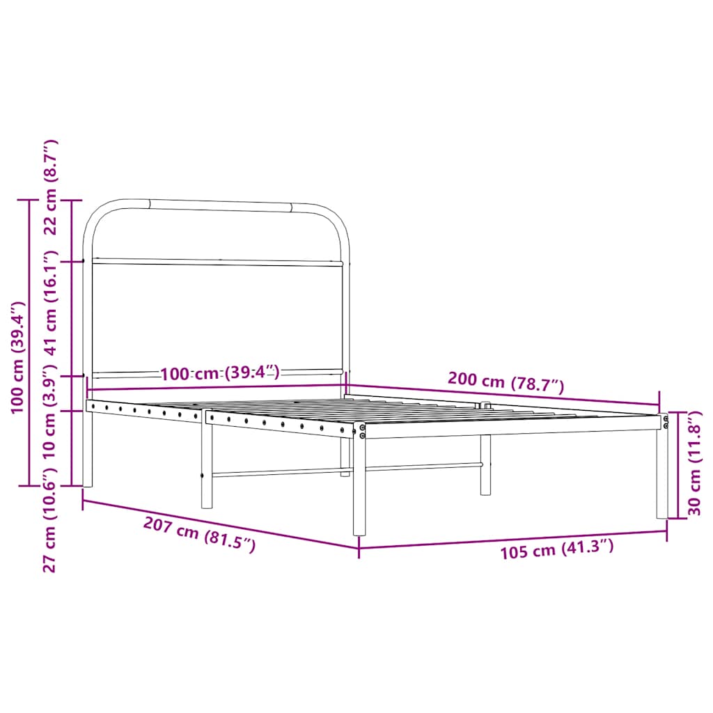vidaXL Bettgestell ohne Matratze 100x200 cm Sonoma-Eiche Holzwerkstoff