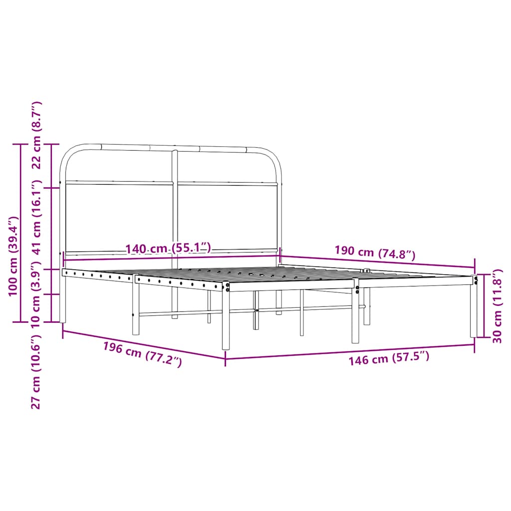 vidaXL Bettgestell ohne Matratze 140x190 cm Sonoma-Eiche Holzwerkstoff