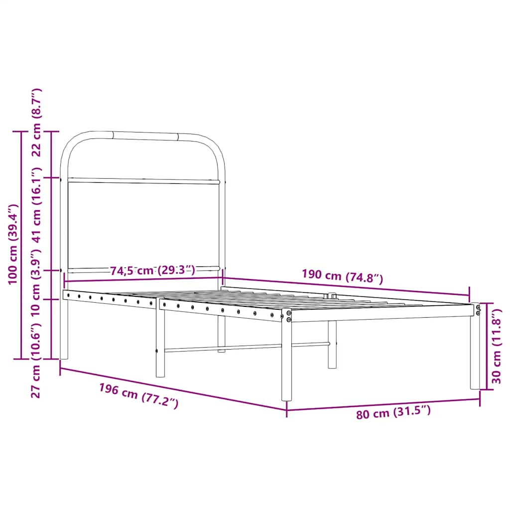 vidaXL Ersatz-Kopfteil Sonoma-Eiche 75 cm Stahl und Holzwerkstoff