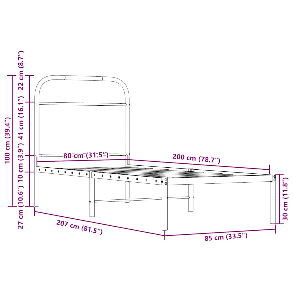 vidaXL Bettgestell ohne Matratze 80x200 cm Braun Eichen-Optik