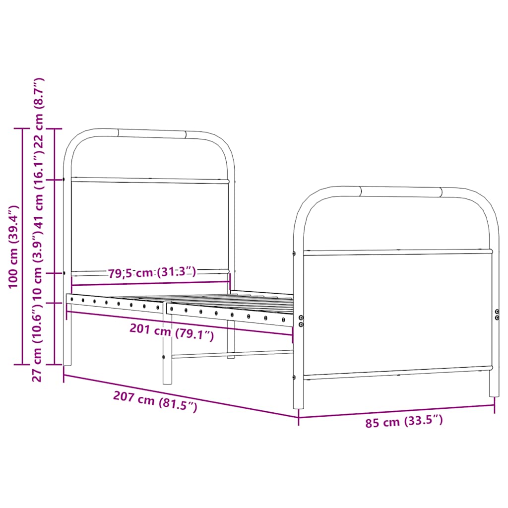 vidaXL Bettgestell ohne Matratze 80x200 cm Braun Eichen-Optik
