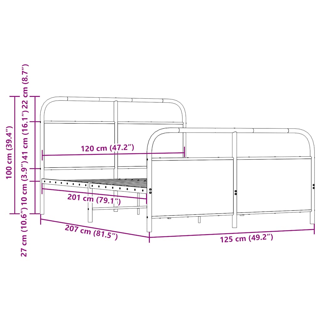 vidaXL Bettgestell ohne Matratze 120x200 cm Braun Eichen-Optik