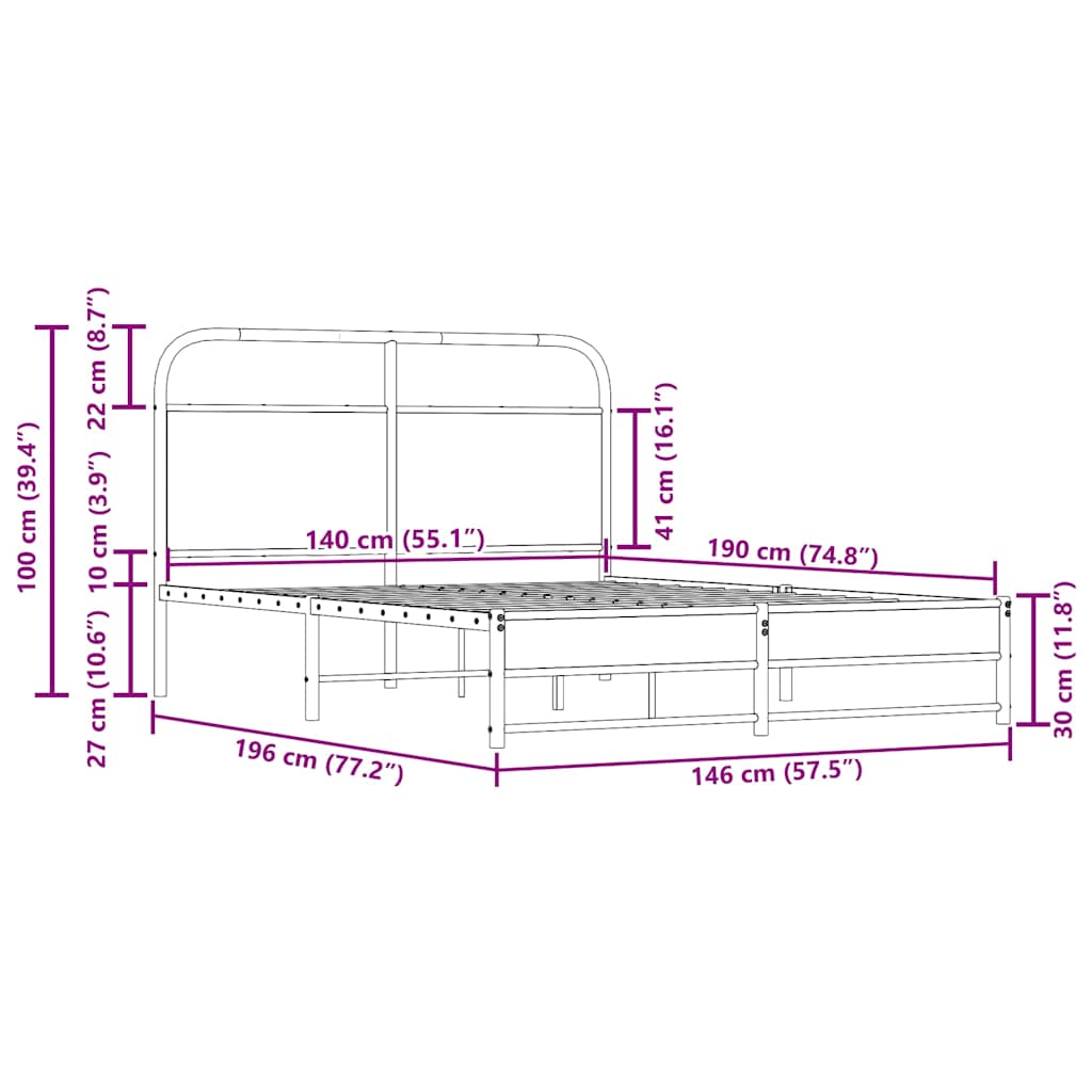 vidaXL Bettgestell ohne Matratze 140x190 cm Räuchereiche Holzwerkstoff