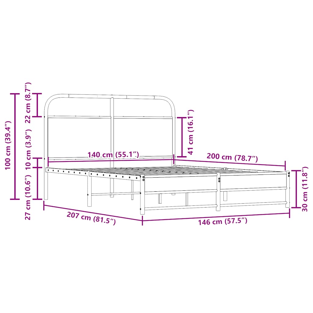 vidaXL Bettgestell ohne Matratze 140x200 cm Räuchereiche Holzwerkstoff