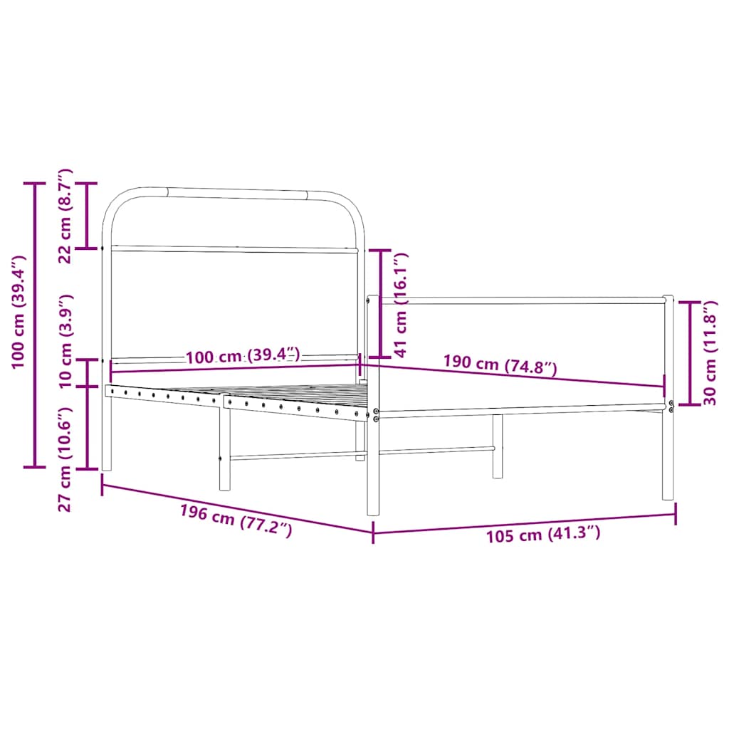 vidaXL Bettgestell ohne Matratze 100x190 cm Sonoma-Eiche Holzwerkstoff