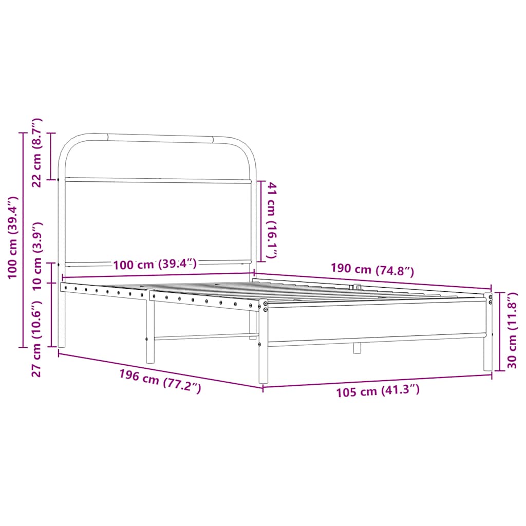 vidaXL Bettgestell ohne Matratze 100x190 cm Sonoma-Eiche Holzwerkstoff