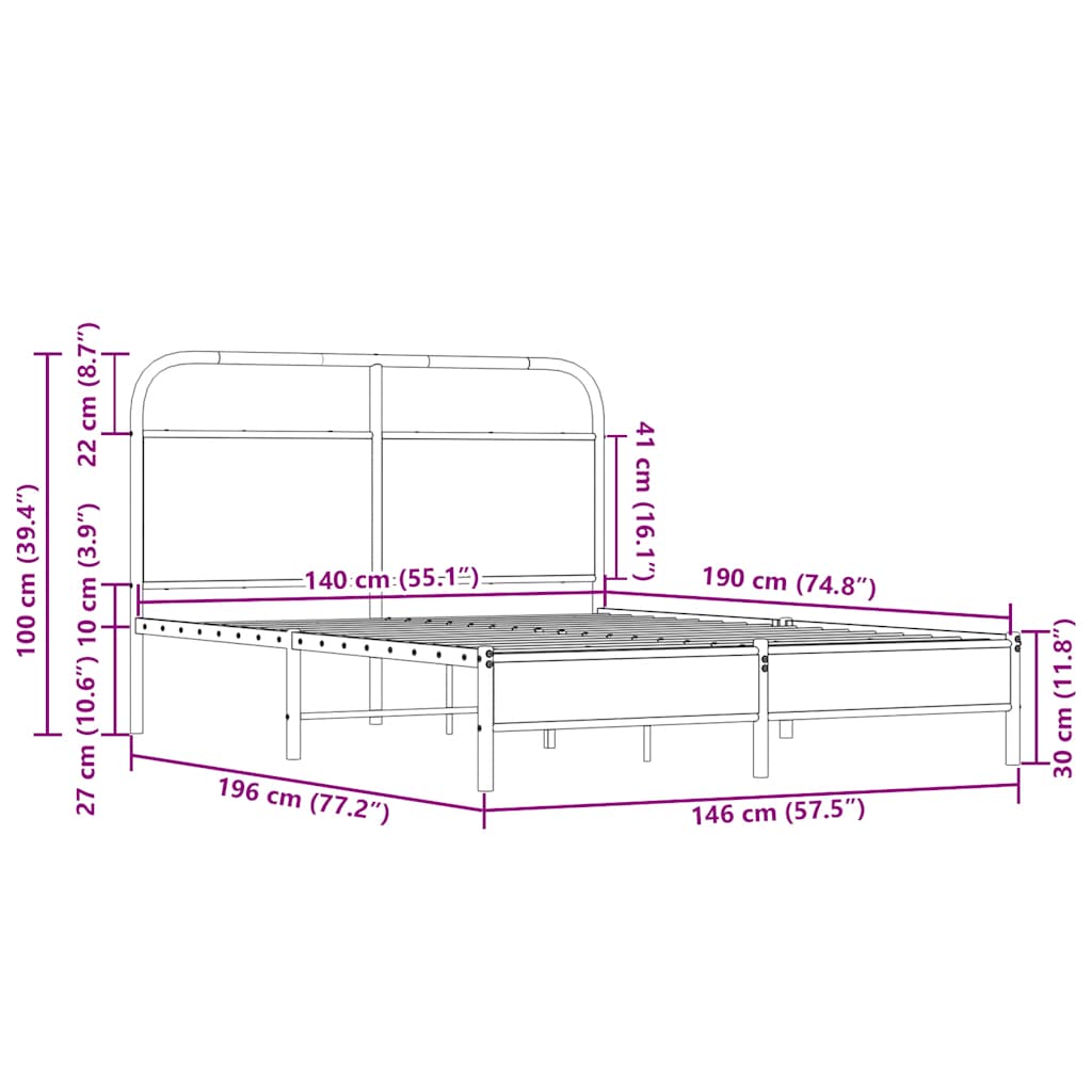 vidaXL Bettgestell ohne Matratze 140x190 cm Sonoma-Eiche Holzwerkstoff