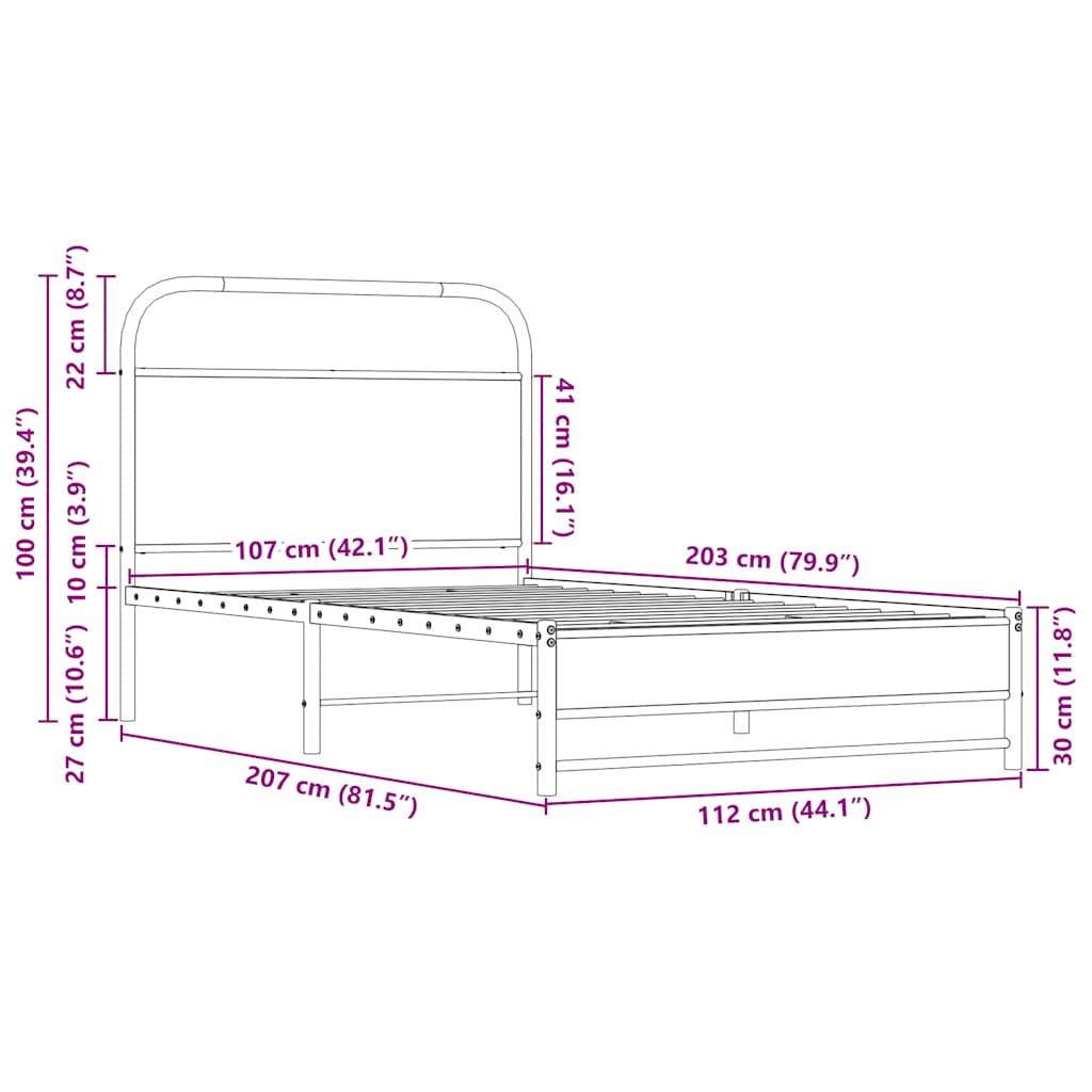 vidaXL Bettgestell ohne Matratze 107x203 cm Sonoma-Eiche Holzwerkstoff