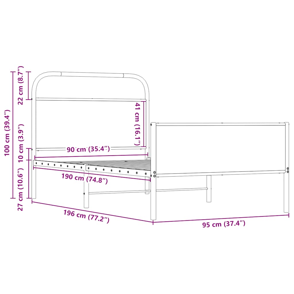 vidaXL Cadre de lit sans matelas 90x190 cm Chêne Sonoma Bois d'ingénierie