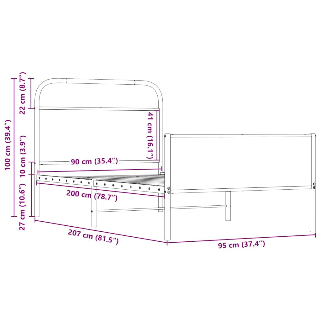 vidaXL Bettgestell ohne Matratze 90x200 cm Sonoma-Eiche Holzwerkstoff