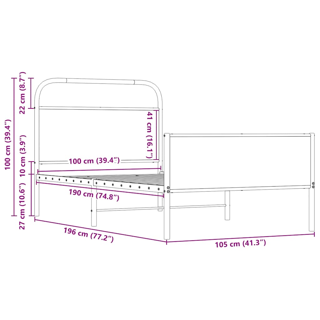 vidaXL Bettgestell ohne Matratze 100x190 cm Sonoma-Eiche Holzwerkstoff