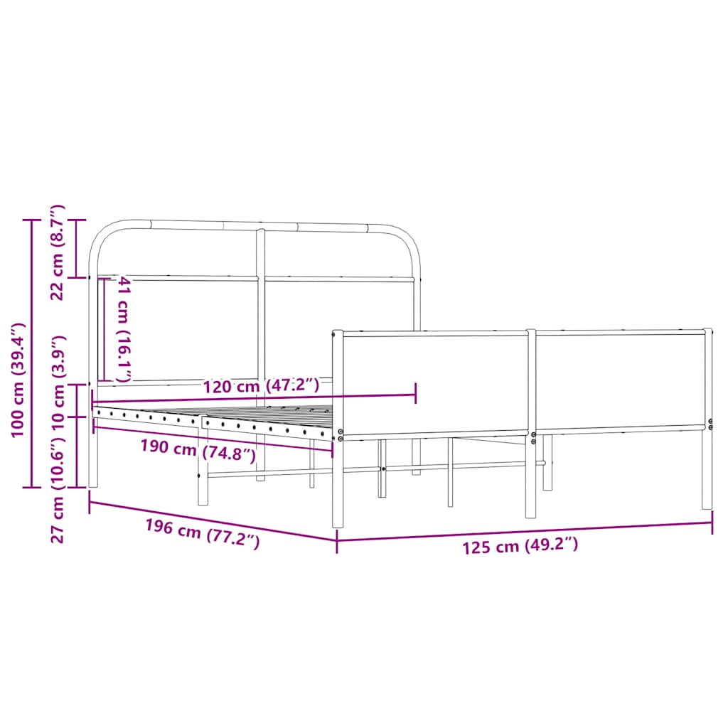 vidaXL Bettgestell ohne Matratze 120x190 cm Sonoma-Eiche Holzwerkstoff