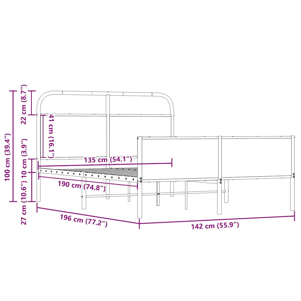 vidaXL Cadre de lit sans matelas 135x190 cm Chêne Sonoma Aggloméré