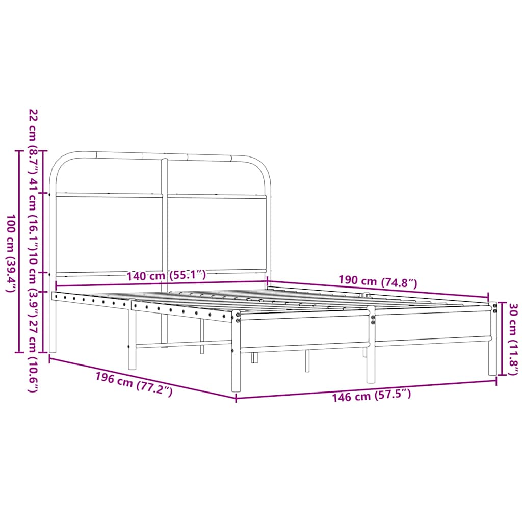 vidaXL Cadre de lit sans matelas 140x190 cm aspect chêne marron