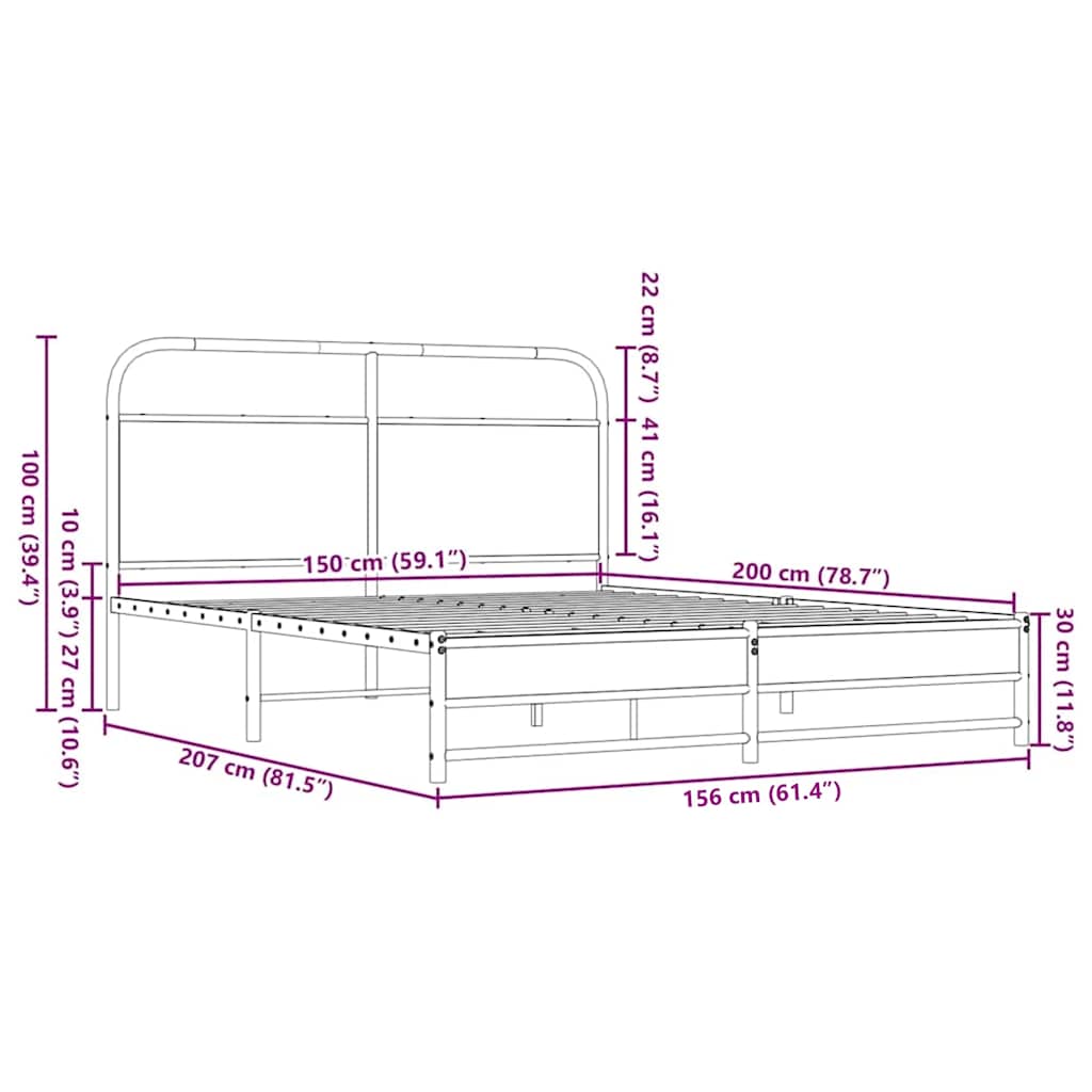 vidaXL Bettgestell ohne Matratze 150x200 cm Braun Eichen-Optik