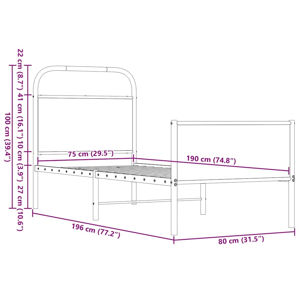vidaXL Bettgestell ohne Matratze 75x190 cm Braun Eichen-Optik
