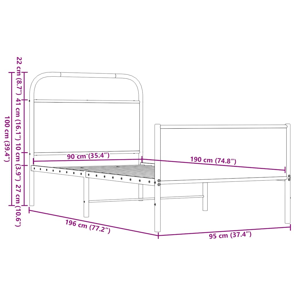 vidaXL Bettgestell ohne Matratze 90x190 cm Braun Eichen-Optik