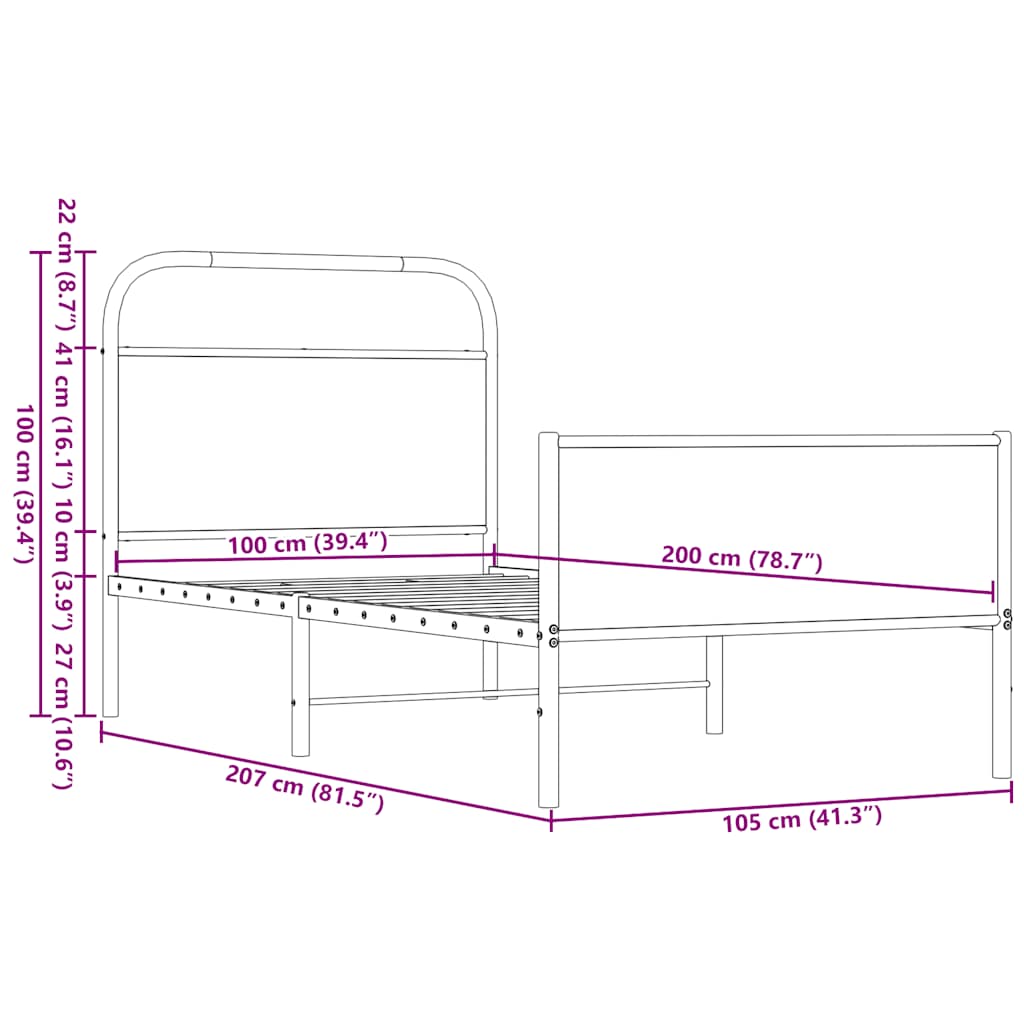vidaXL Cadre de lit sans matelas 100x200 cm Aspect chêne marron