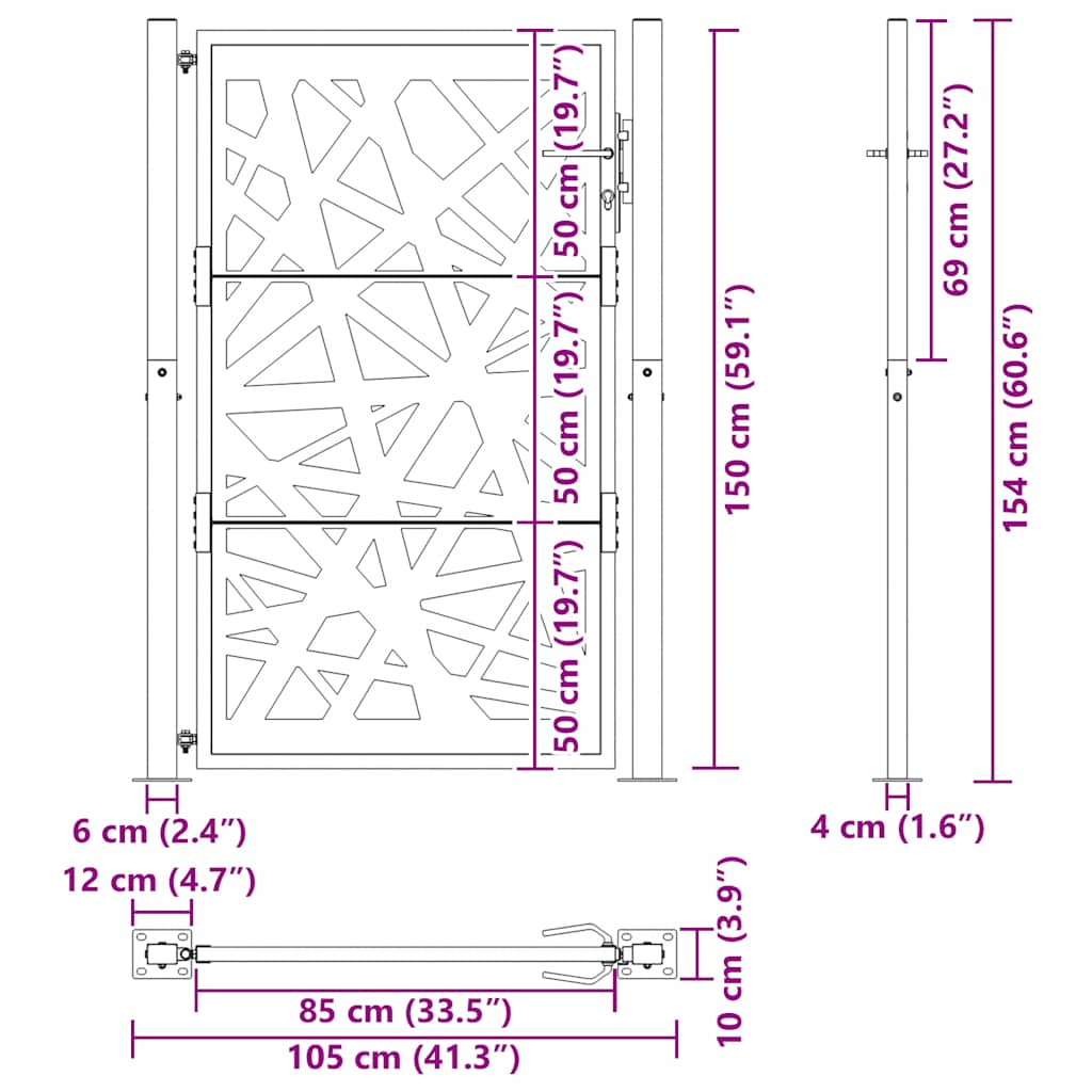 Gartentor 100x150 cm Cortenstahl Helles Design