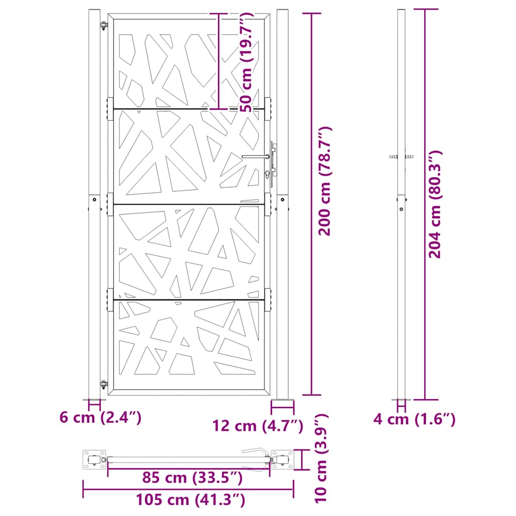 Gartentor 100x200 cm Cortenstahl Helles Design