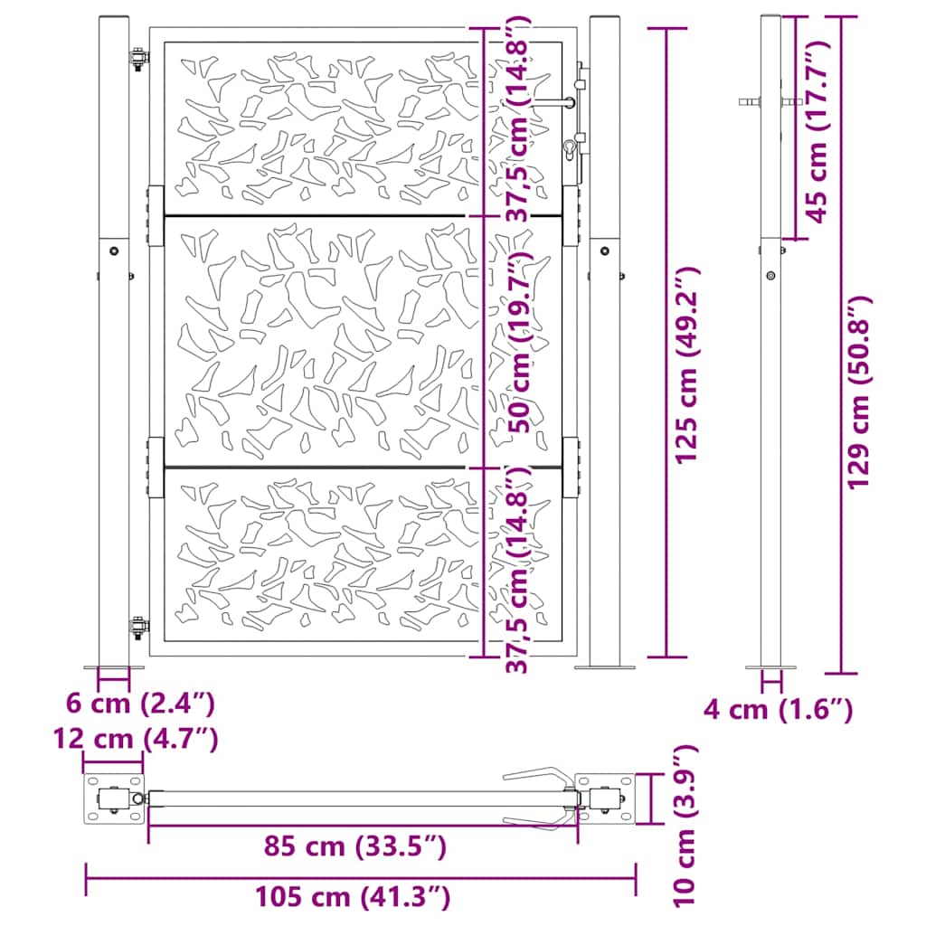 Gartentor 100x125 cm Verwitterungsstahl Blattdesign