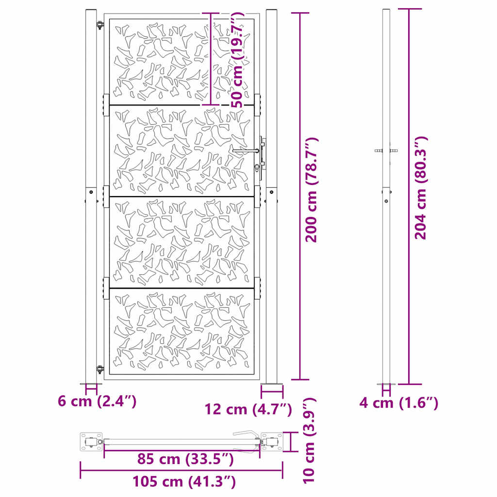 Gartentor 100x200 cm Wetterfester Stahl Blattdesign
