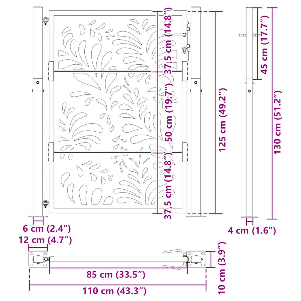 Gartentor Schwarz 100x125 cm Stahl Wellendesign