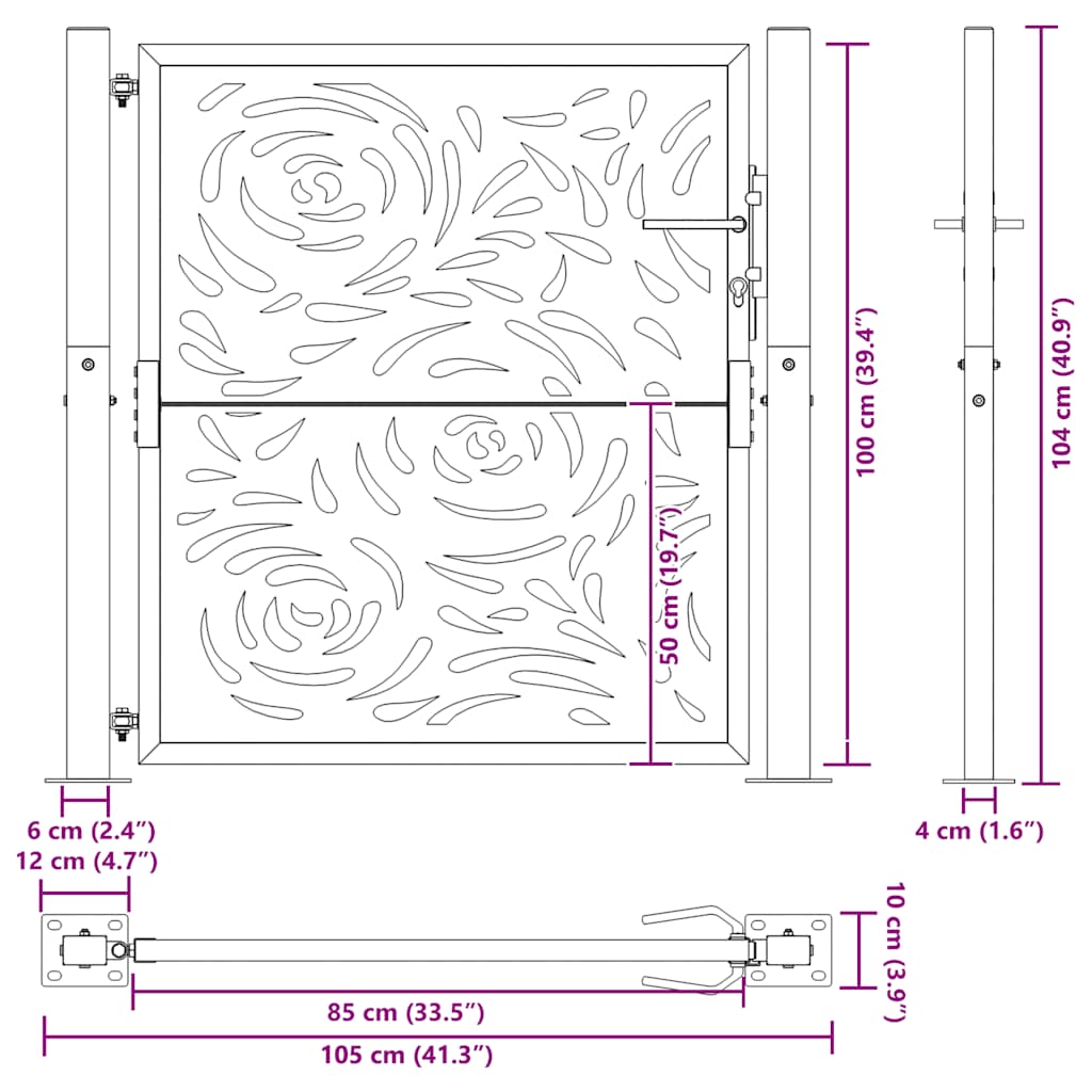 Gartentor 100x100 cm Verwitterungsstahl Flammendesign