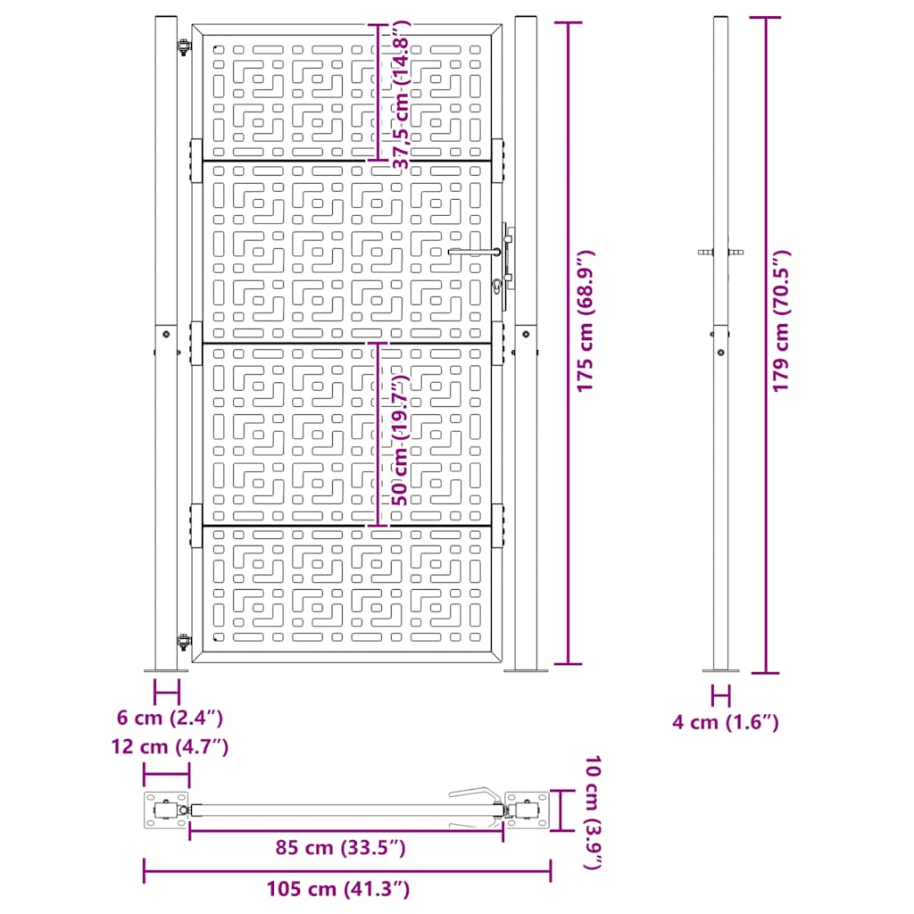 Gartentor 100x200 cm Verwitterungsstahl Kreuzdesign