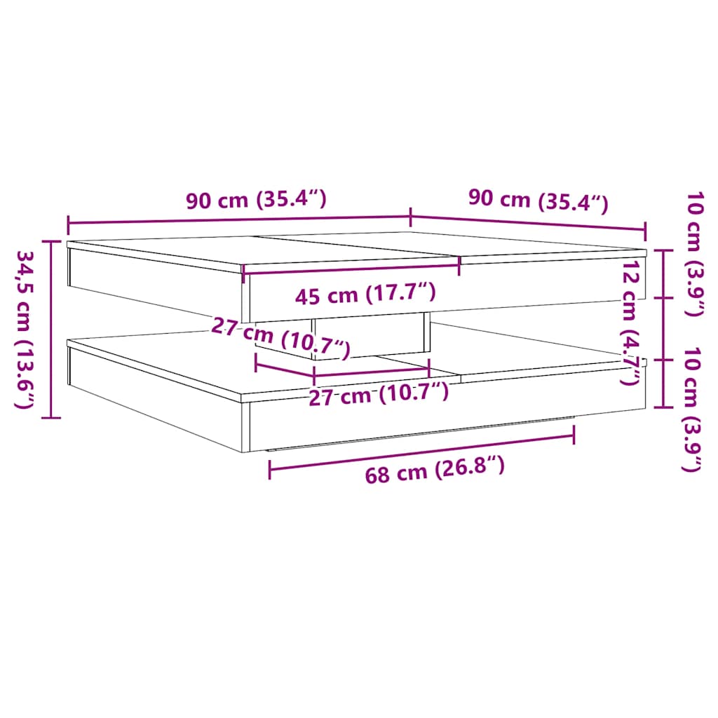 vidaXL Couchtisch 360-Grad Drehbar Sonoma-Eiche 90x90x34,5 cm