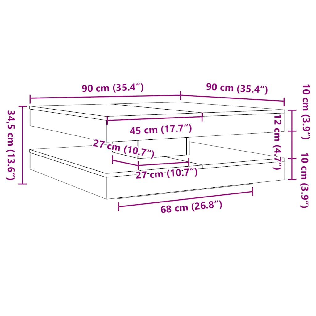 vidaXL Couchtisch 360-Grad Drehbar Artisan-Eiche 90x90x34,5 cm