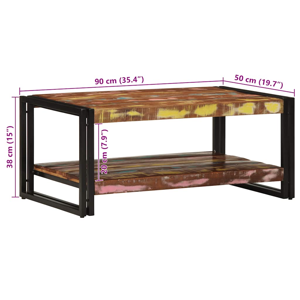vidaXL Couchtisch Mehrfarbig 90x50x38 cm Altholz Massiv