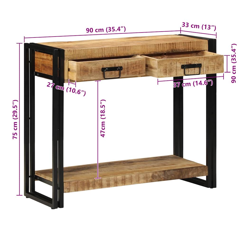 vidaXL Konsolentisch mit Regal Braun 90 x 33 x 75 cm Massivholz Mango