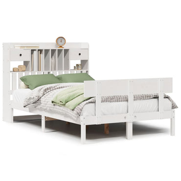 vidaXL Massivholzbett mit Regal ohne Matratze Weiß 135x190 cm Kiefer