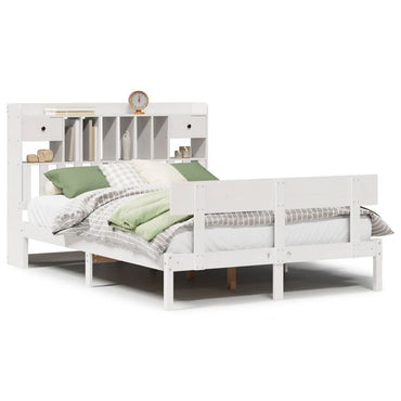 vidaXL Massivholzbett mit Regal ohne Matratze Weiß 140x190 cm Kiefer